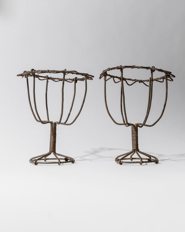 Antique 1850s Iron Wire Candleholder Set of 2, Hand Bent and Woven Metal Design, Antique Folk Craft Object, Elegant Table Decor, Gift Idea_Bottega Jacobs