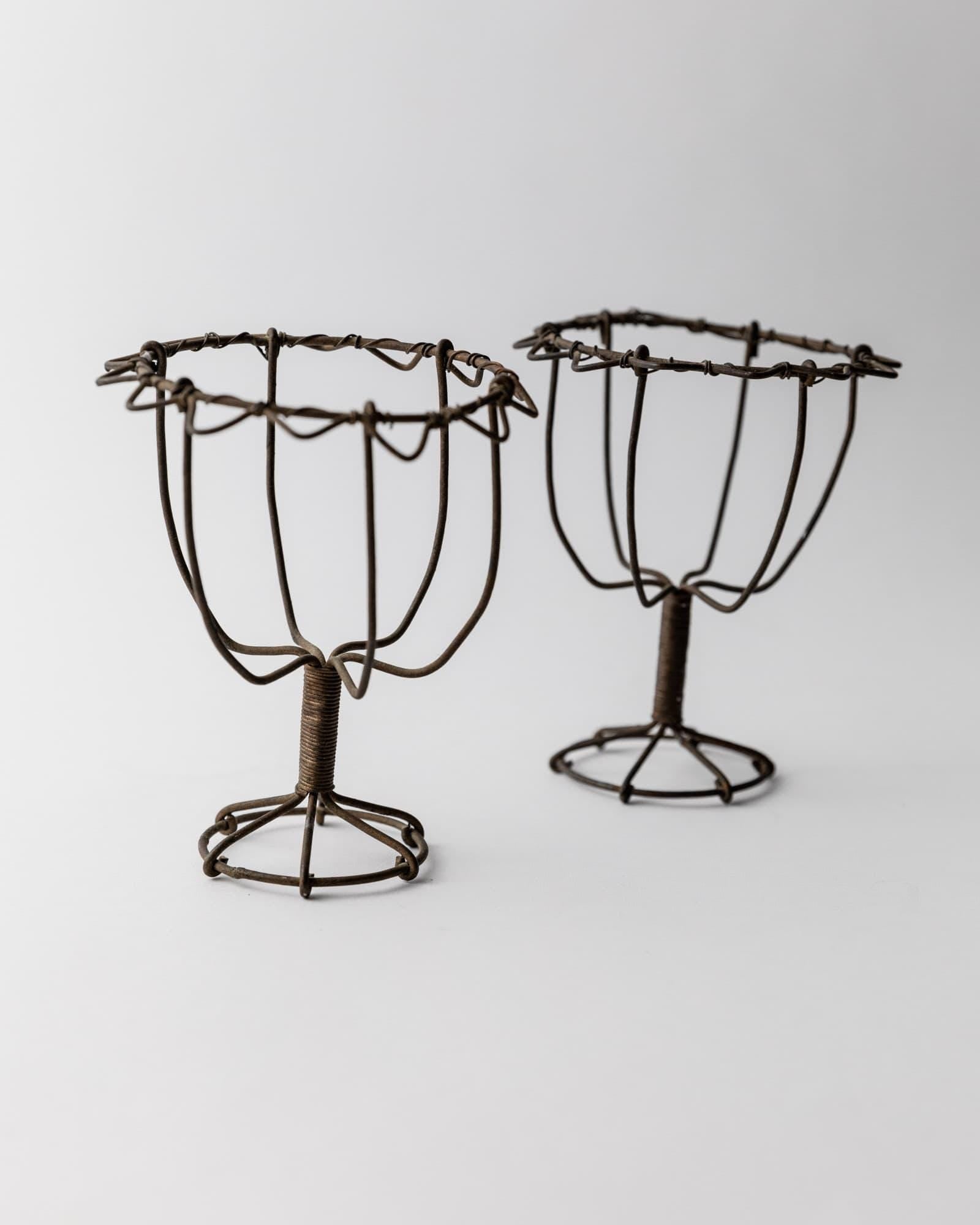 Antique 1850s Iron Wire Candleholder Set of 2, Hand Bent and Woven Metal Design, Antique Folk Craft Object, Elegant Table Decor, Gift Idea_Bottega Jacobs