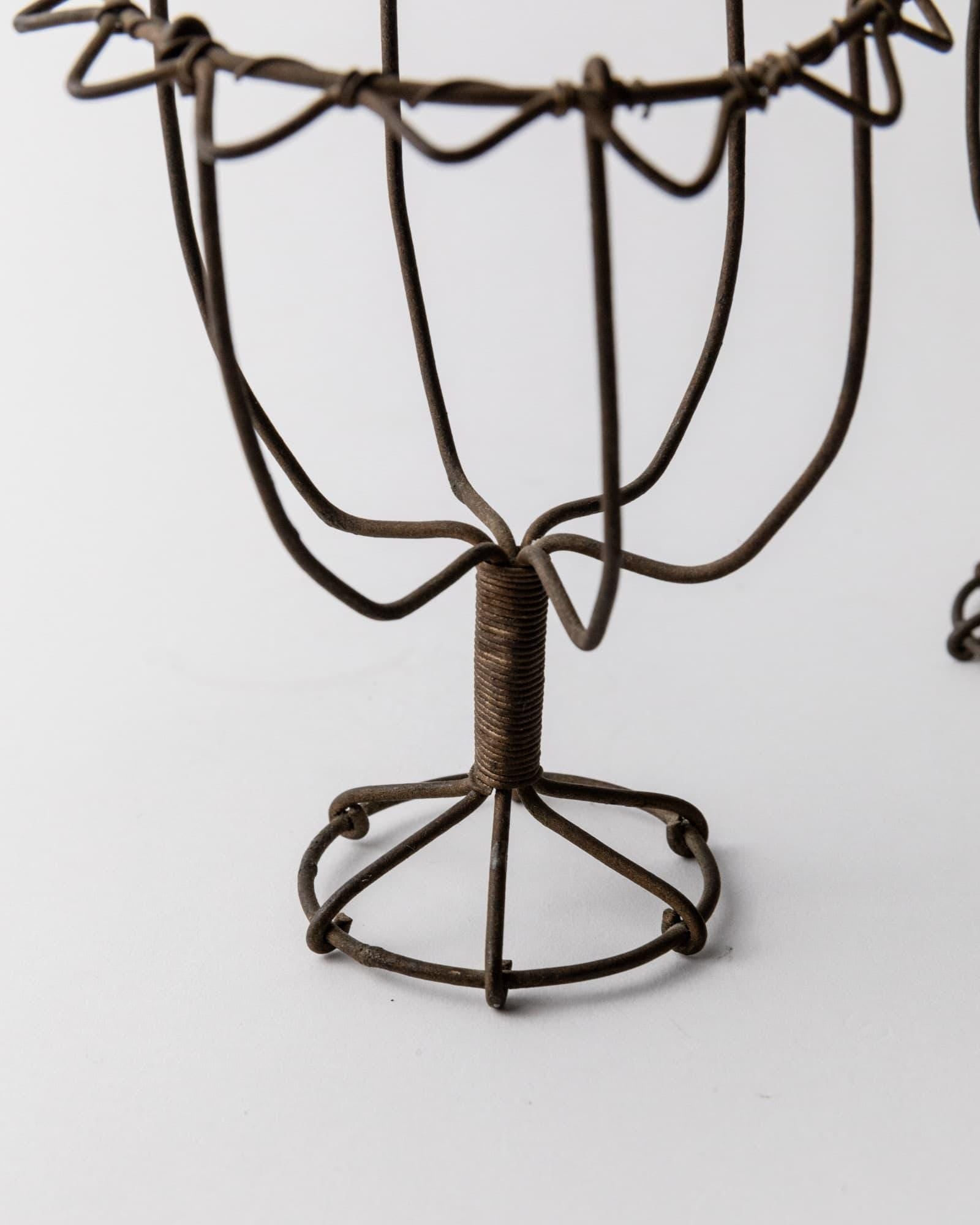 Antique 1850s Iron Wire Candleholder Set of 2, Hand Bent and Woven Metal Design, Antique Folk Craft Object, Elegant Table Decor, Gift Idea_Bottega Jacobs