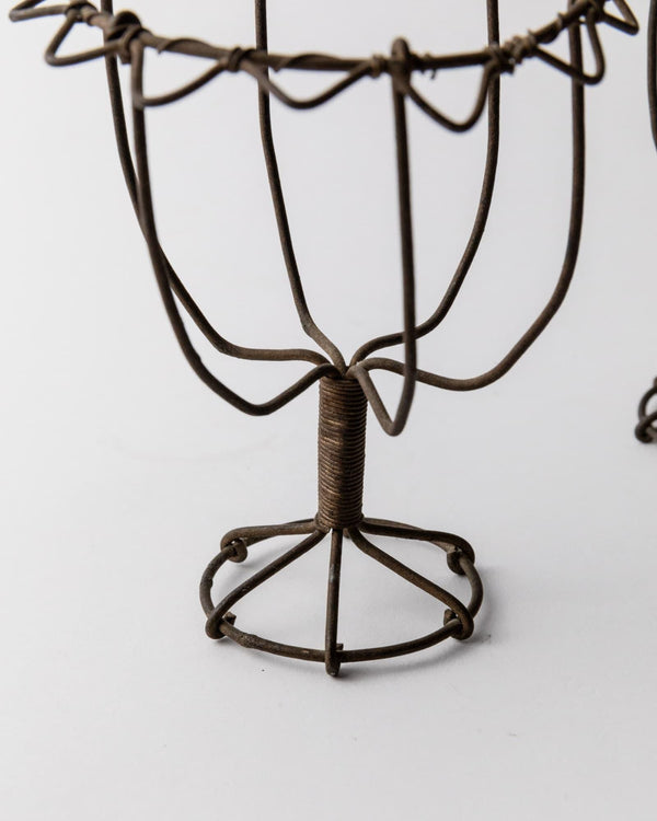 Antique 1850s Iron Wire Candleholder Set of 2, Hand Bent and Woven Metal Design, Antique Folk Craft Object, Elegant Table Decor, Gift Idea_Bottega Jacobs