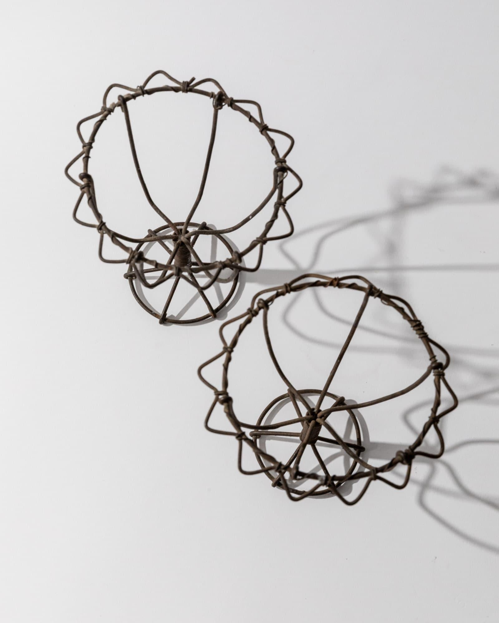 Antique 1850s Iron Wire Candleholder Set of 2, Hand Bent and Woven Metal Design, Antique Folk Craft Object, Elegant Table Decor, Gift Idea_Bottega Jacobs