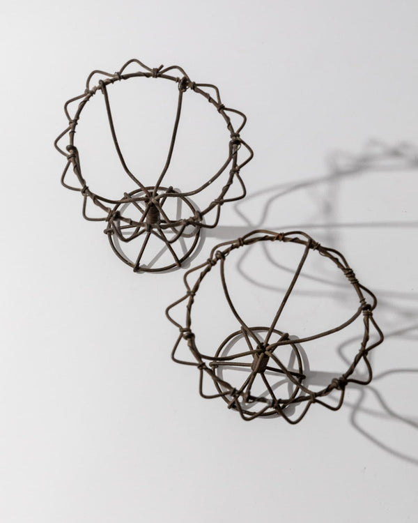 Antique 1850s Iron Wire Candleholder Set of 2, Hand Bent and Woven Metal Design, Antique Folk Craft Object, Elegant Table Decor, Gift Idea_Bottega Jacobs