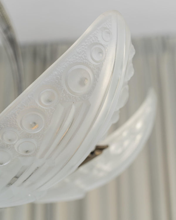 Antique 1930s Art Deco Chandelier, by Georges Leleu France, Grand Museum Piece, Exceptional Glassart, Rare Collector Ceiling Lamp, Bronze and Glass_Bottega Jacobs