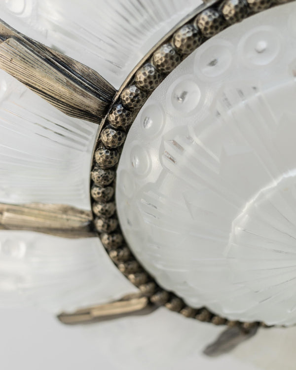 Antique 1930s Art Deco Chandelier, by Georges Leleu France, Grand Museum Piece, Exceptional Glassart, Rare Collector Ceiling Lamp, Bronze and Glass_Bottega Jacobs