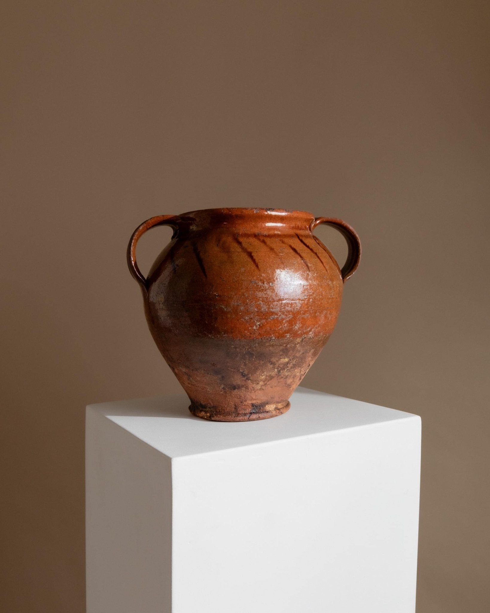 Antique rustic Ceramic confit Pot with Handles - Italy 19th century - vase perfect for farmhouse kitchen decoration, gift idea_Bottega Jacobs