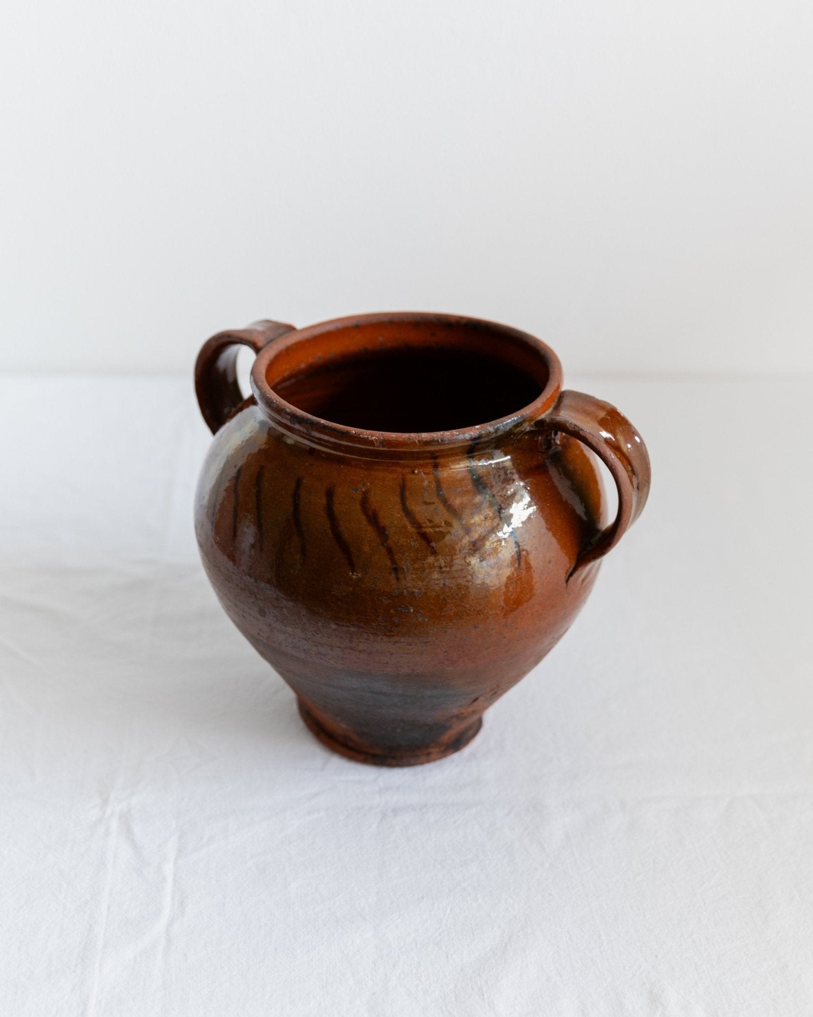 Antique rustic Ceramic confit Pot with Handles - Italy 19th century - vase perfect for farmhouse kitchen decoration, gift idea - Bottega Jacobs