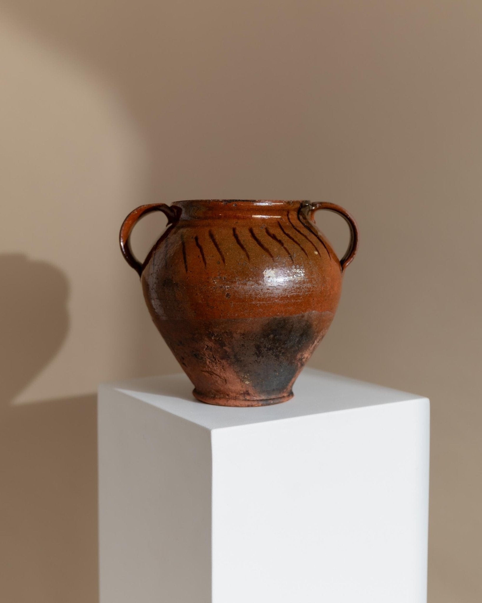 Antique rustic Ceramic confit Pot with Handles - Italy 19th century - vase perfect for farmhouse kitchen decoration, gift idea_Bottega Jacobs