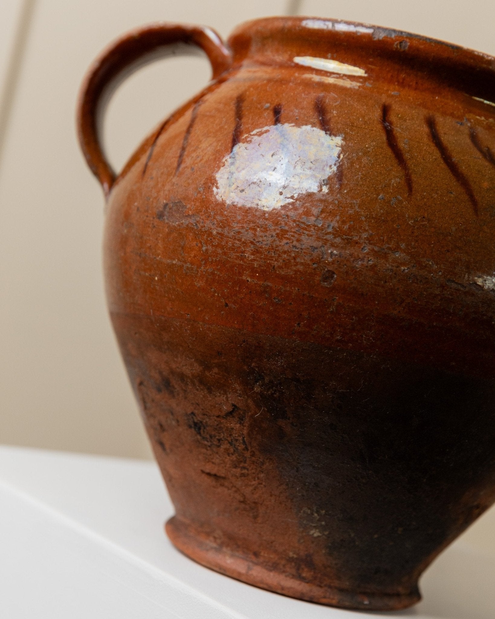 Antique rustic Ceramic confit Pot with Handles - Italy 19th century - vase perfect for farmhouse kitchen decoration, gift idea - Bottega Jacobs