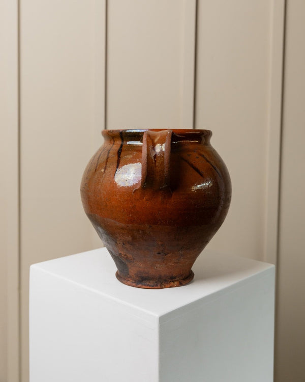 Antique rustic Ceramic confit Pot with Handles - Italy 19th century - vase perfect for farmhouse kitchen decoration, gift idea_Bottega Jacobs