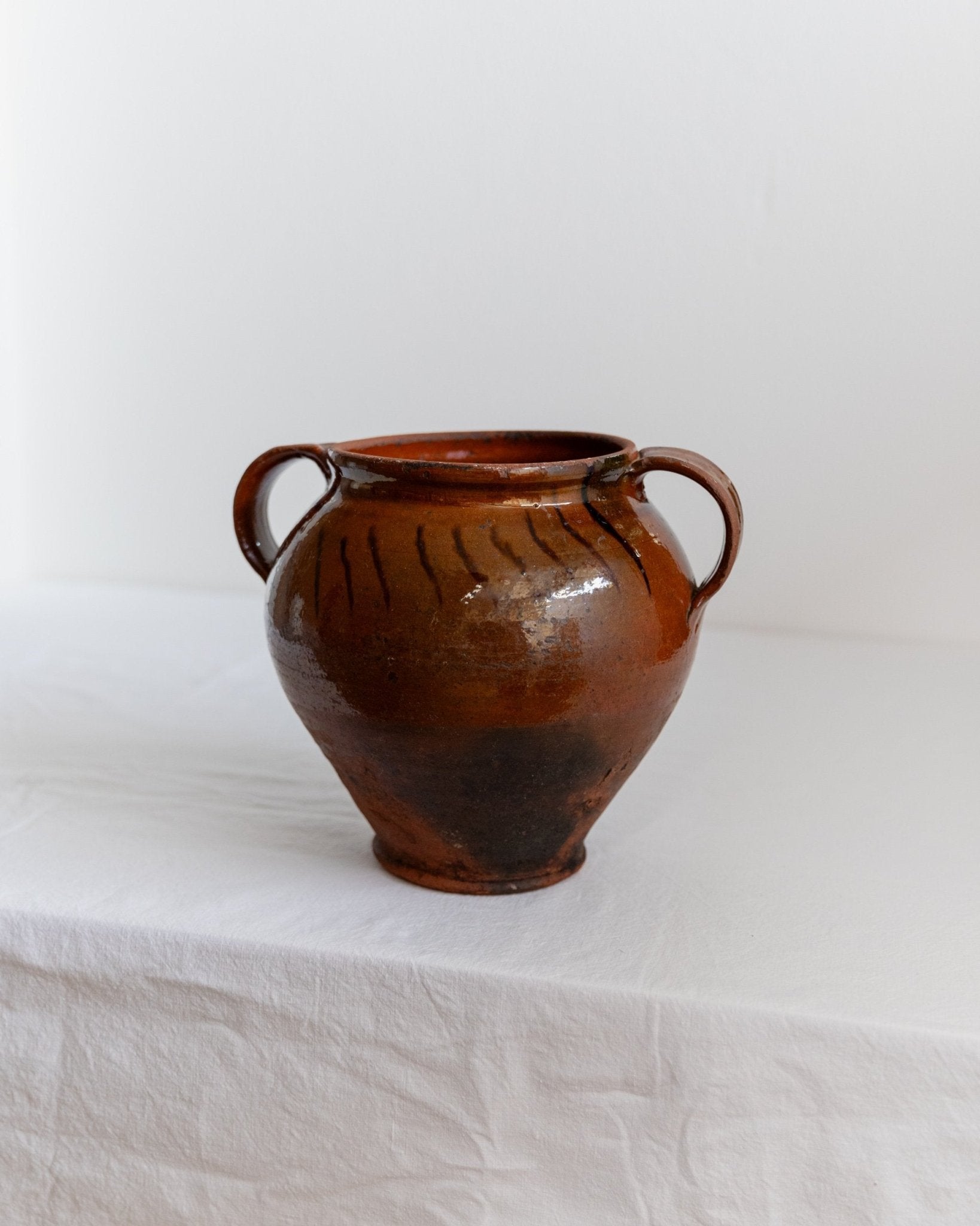 Antique rustic Ceramic confit Pot with Handles - Italy 19th century - vase perfect for farmhouse kitchen decoration, gift idea - Bottega Jacobs