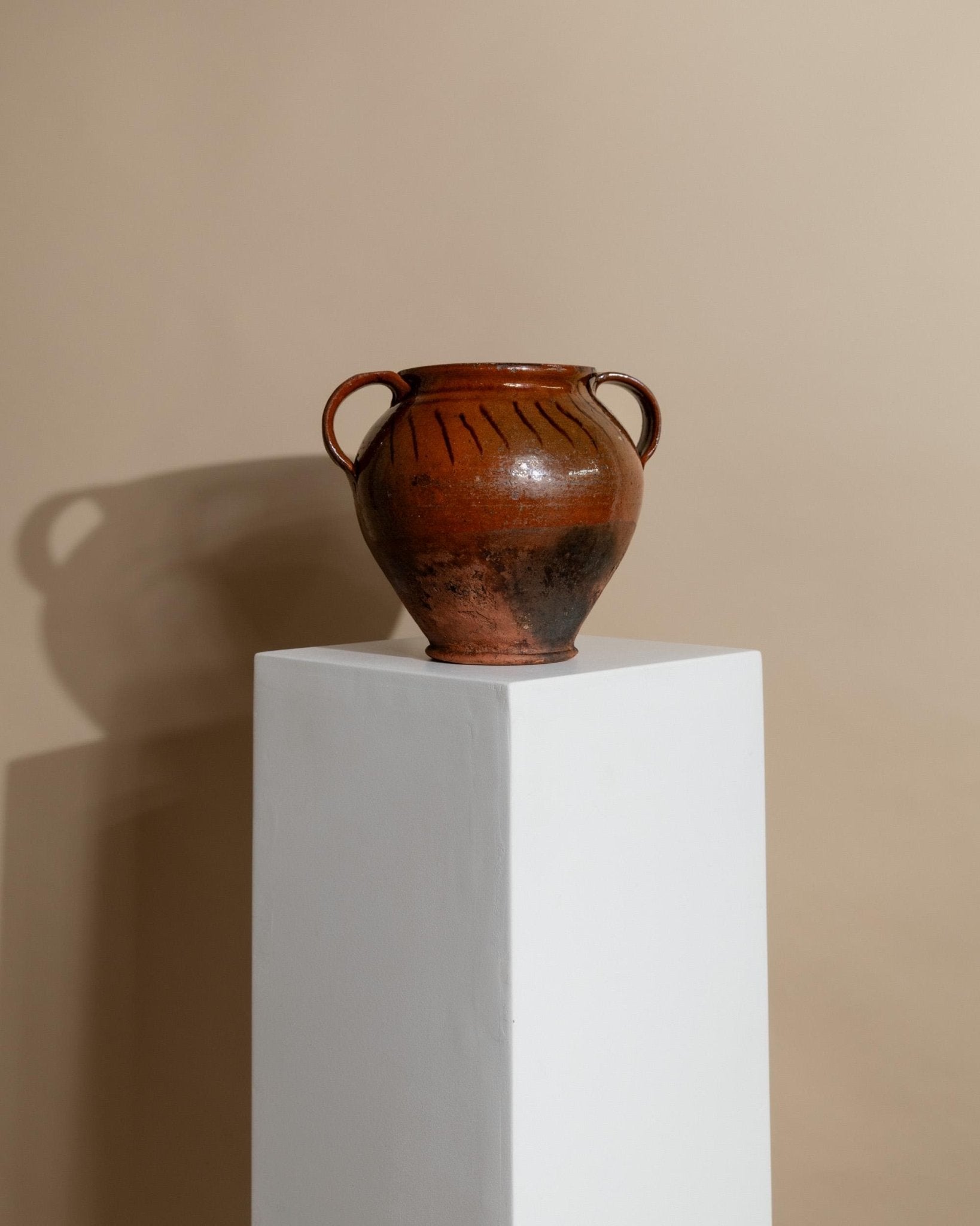 Antique rustic Ceramic confit Pot with Handles - Italy 19th century - vase perfect for farmhouse kitchen decoration, gift idea_Bottega Jacobs