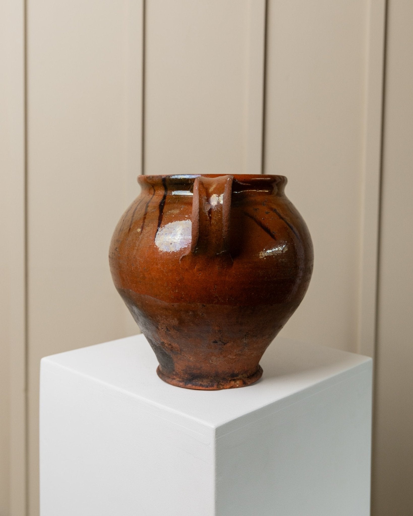 Antique rustic Ceramic confit Pot with Handles - Italy 19th century - vase perfect for farmhouse kitchen decoration, gift idea - Bottega Jacobs