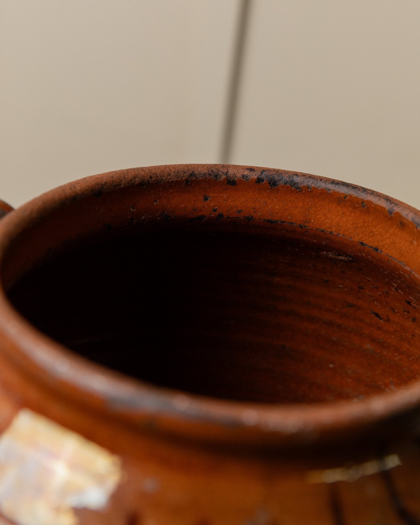 Antique rustic Ceramic confit Pot with Handles - Italy 19th century - vase perfect for farmhouse kitchen decoration, gift idea - Bottega Jacobs