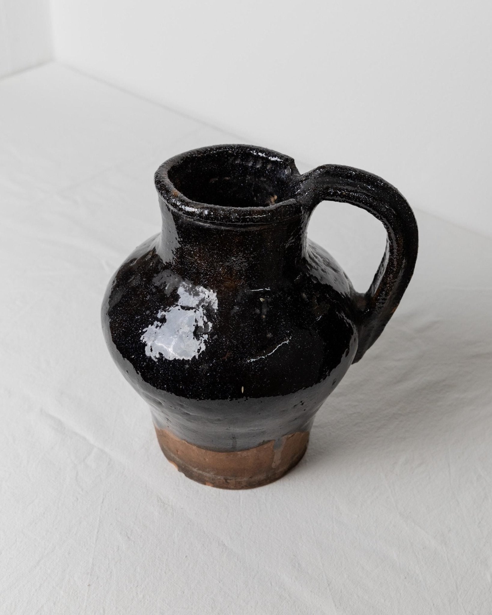 Antique rustic Terracotta Jug with black Glaze - Italy, Lucca, 19th century - country house decoration, wine jug, vase, gift idea_Bottega Jacobs