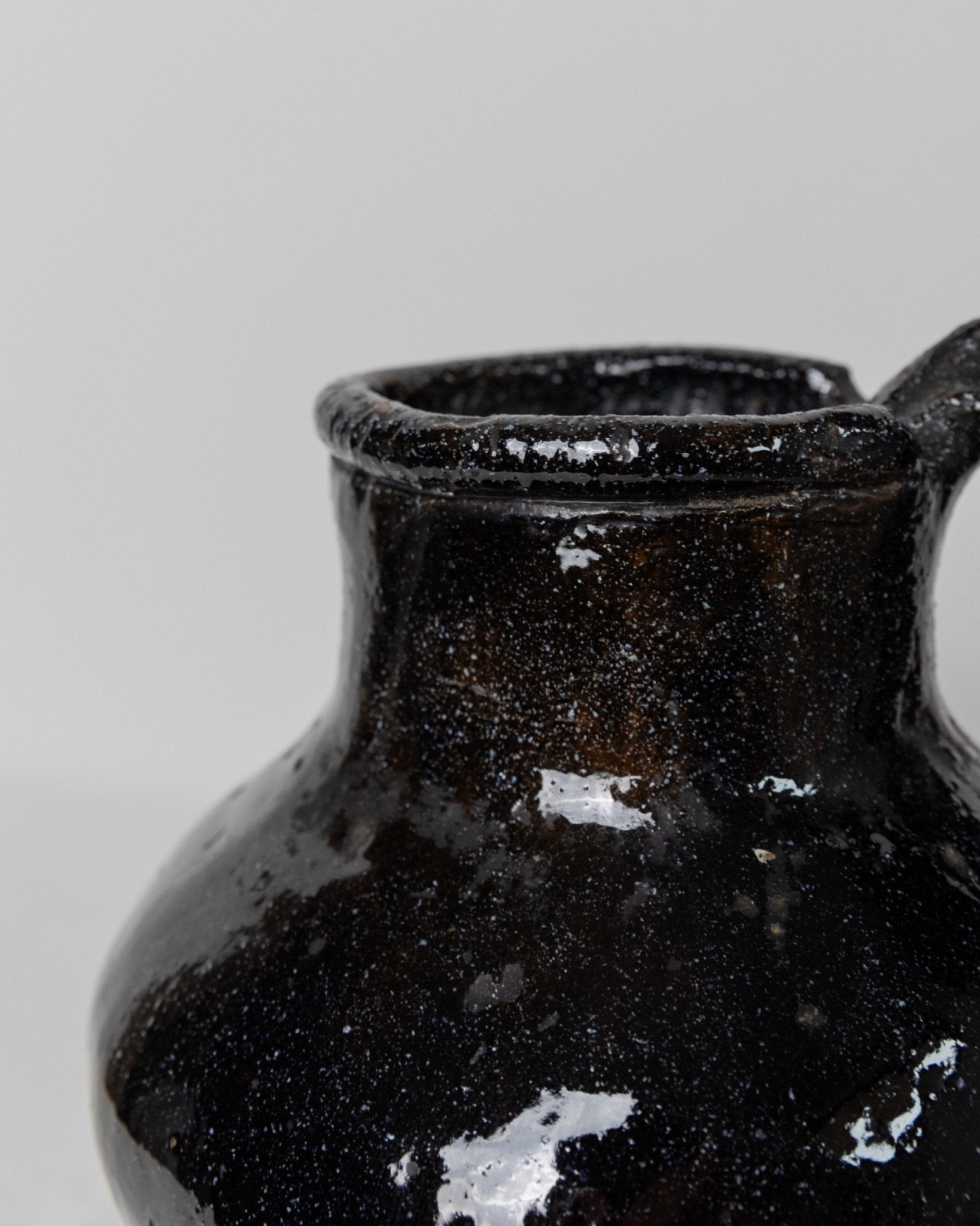 Antique rustic Terracotta Jug with black Glaze - Italy, Lucca, 19th century - country house decoration, wine jug, vase, gift idea - Bottega Jacobs