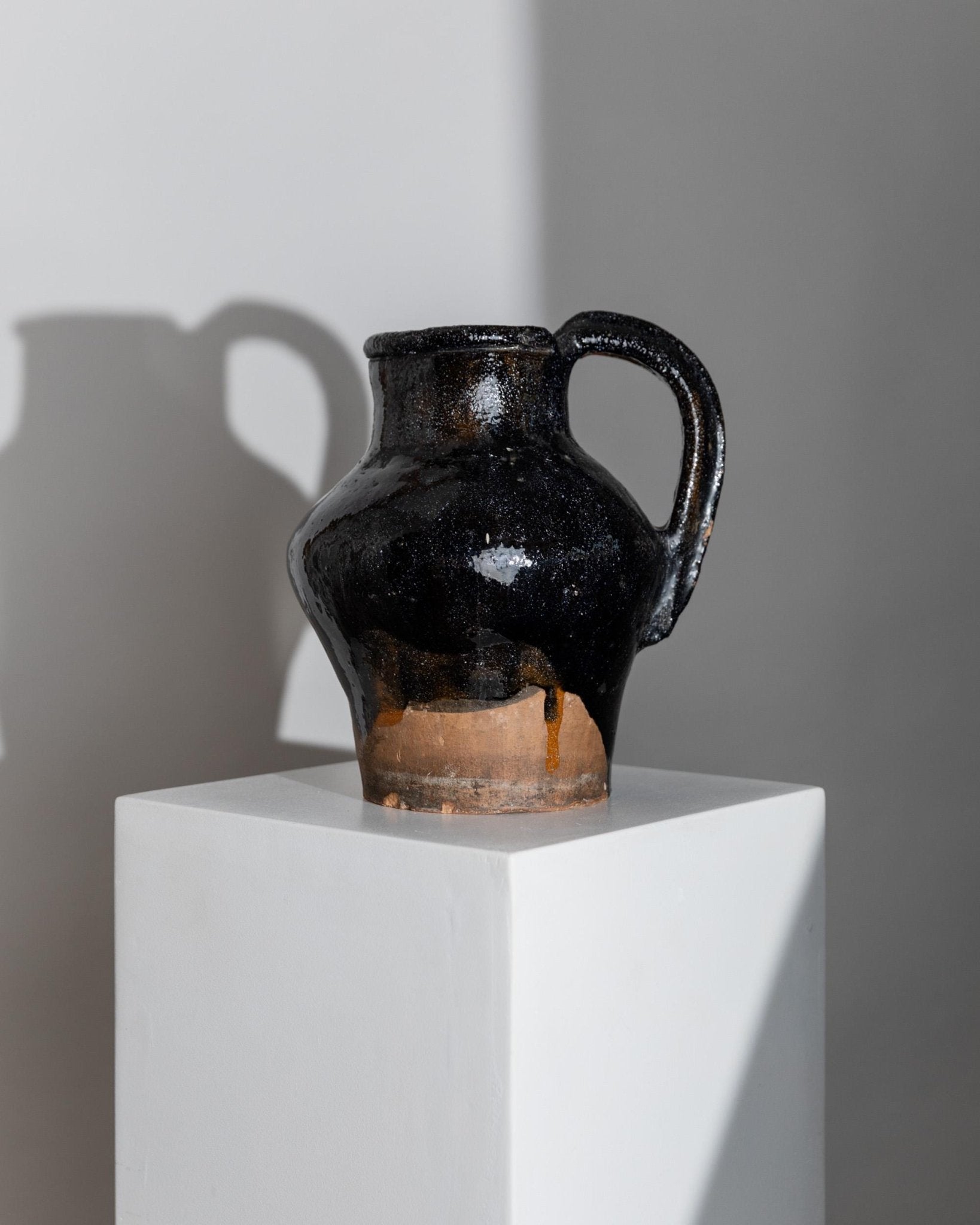 Antique rustic Terracotta Jug with black Glaze - Italy, Lucca, 19th century - country house decoration, wine jug, vase, gift idea_Bottega Jacobs
