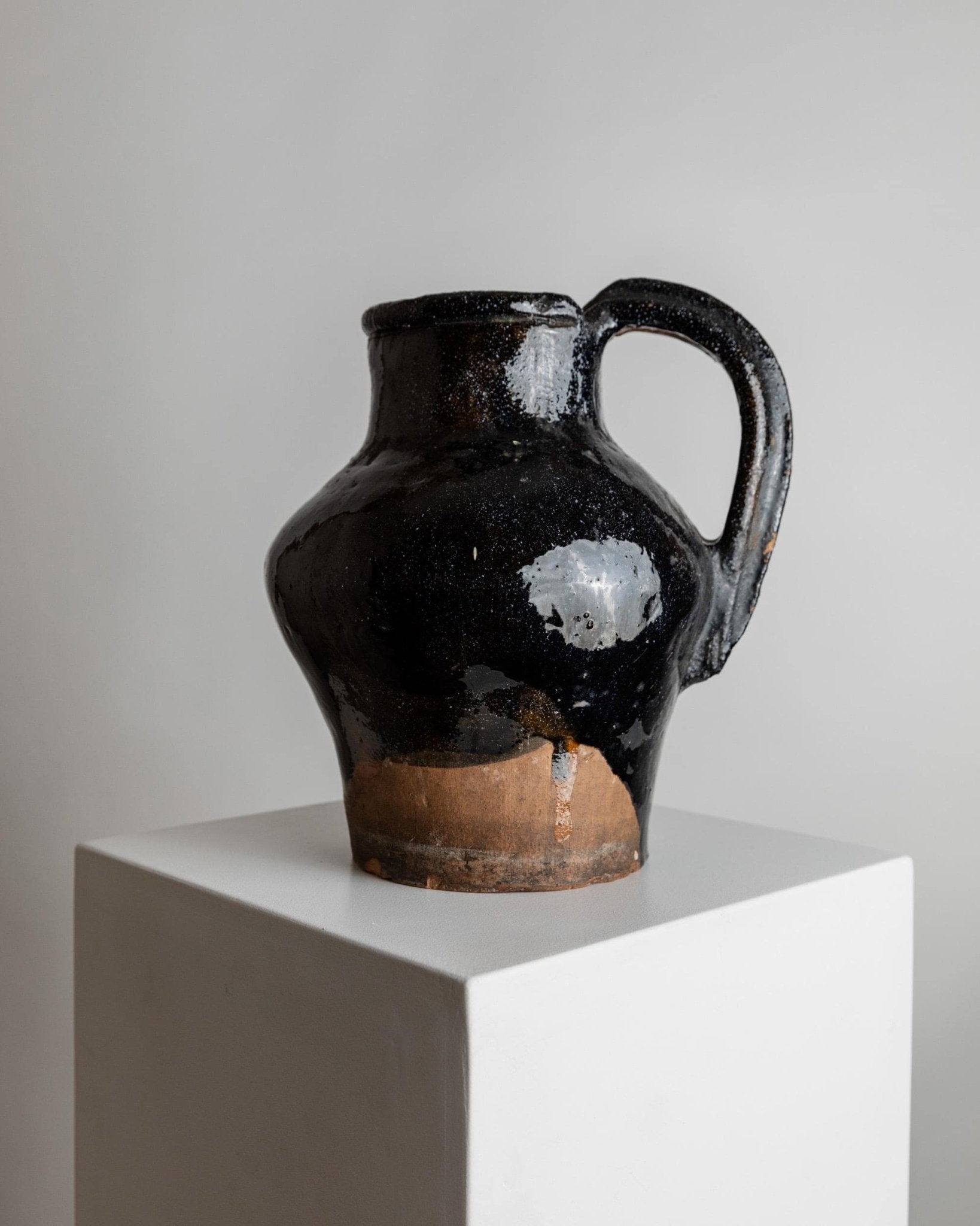 Antique rustic Terracotta Jug with black Glaze - Italy, Lucca, 19th century - country house decoration, wine jug, vase, gift idea_Bottega Jacobs