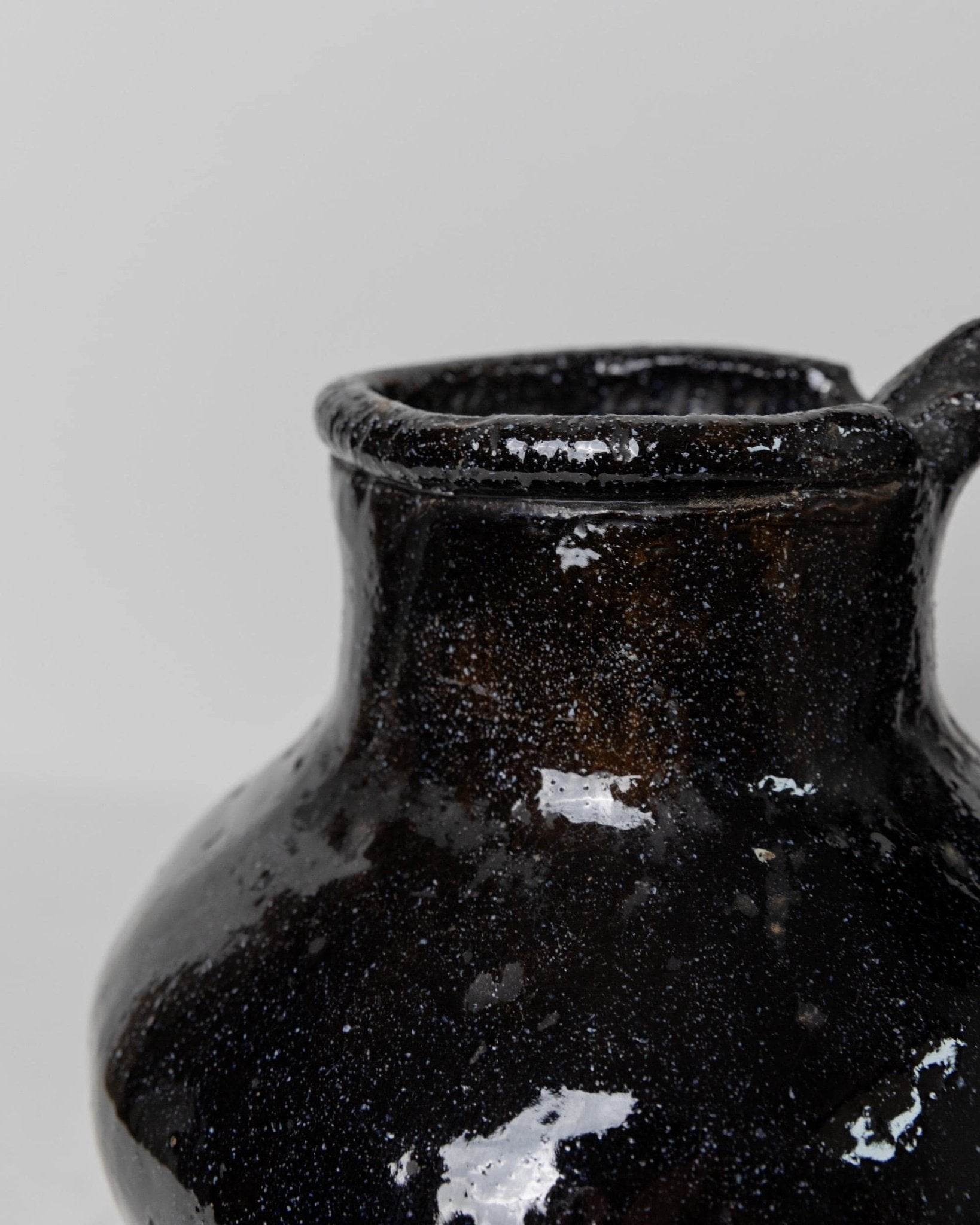 Antique rustic Terracotta Jug with black Glaze - Italy, Lucca, 19th century - country house decoration, wine jug, vase, gift idea_Bottega Jacobs
