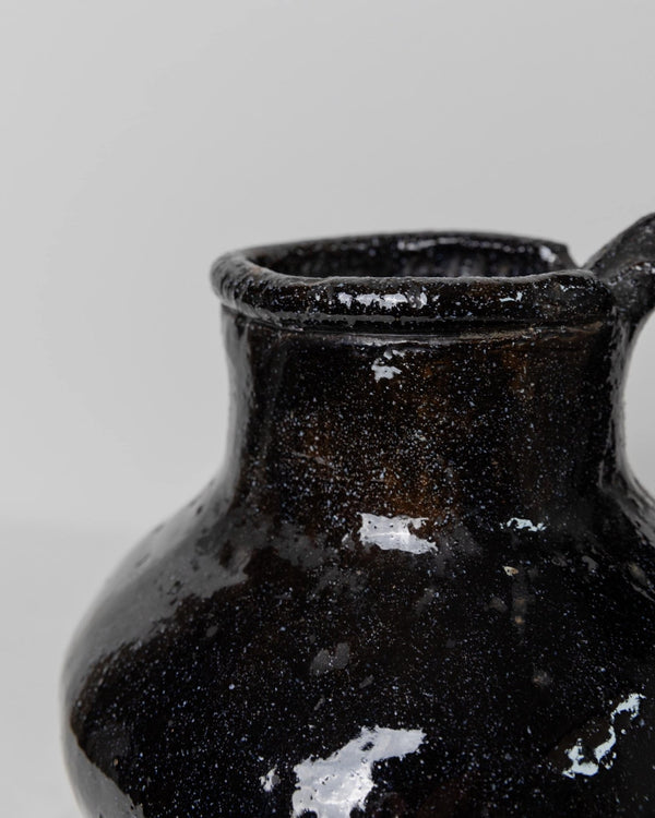 Antique rustic Terracotta Jug with black Glaze - Italy, Lucca, 19th century - country house decoration, wine jug, vase, gift idea_Bottega Jacobs