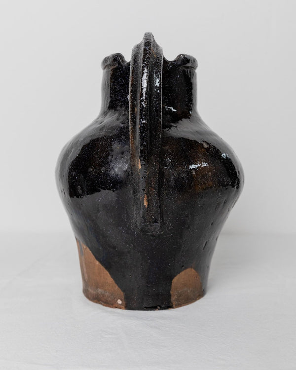 Antique rustic Terracotta Jug with black Glaze - Italy, Lucca, 19th century - country house decoration, wine jug, vase, gift idea_Bottega Jacobs