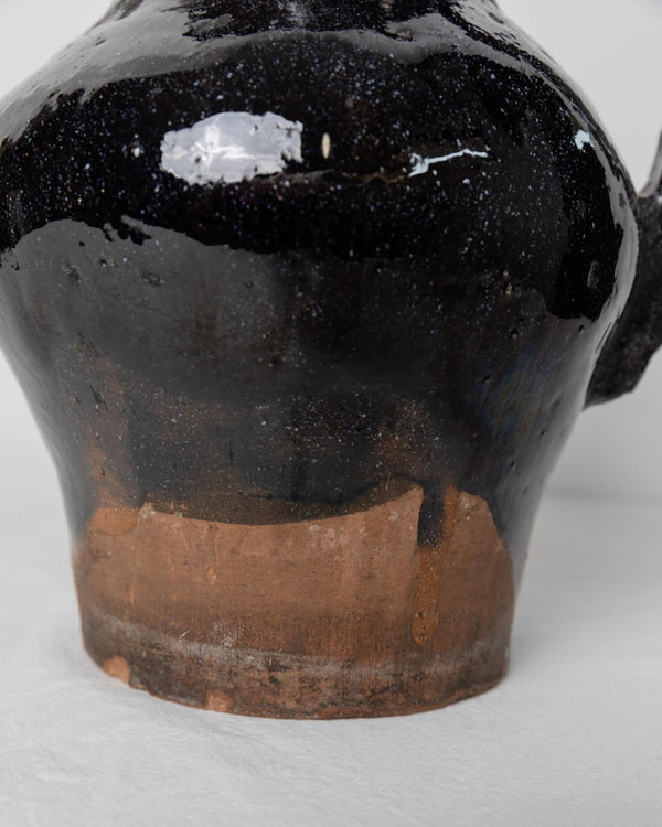 Antique rustic Terracotta Jug with black Glaze - Italy, Lucca, 19th century - country house decoration, wine jug, vase, gift idea_Bottega Jacobs