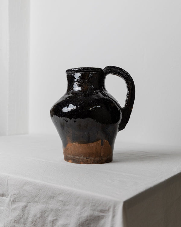Antique rustic Terracotta Jug with black Glaze - Italy, Lucca, 19th century - country house decoration, wine jug, vase, gift idea - Bottega Jacobs