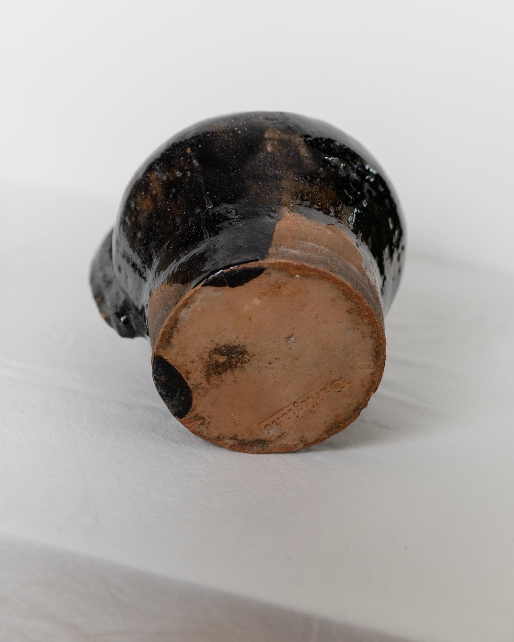 Antique rustic Terracotta Jug with black Glaze - Italy, Lucca, 19th century - country house decoration, wine jug, vase, gift idea_Bottega Jacobs