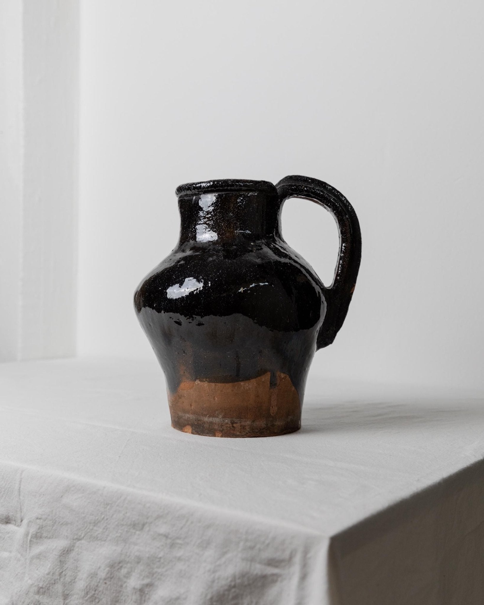 Antique rustic Terracotta Jug with black Glaze - Italy, Lucca, 19th century - country house decoration, wine jug, vase, gift idea_Bottega Jacobs