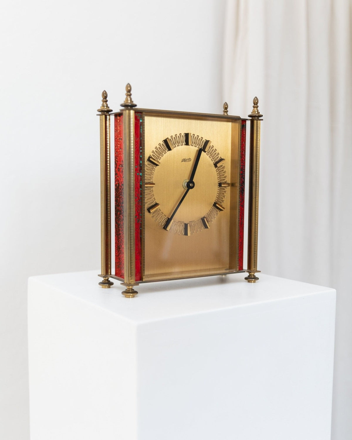 Clock Atlanta Atlanta desk Clock brass - Vintage standing clock red details - 1970s ...