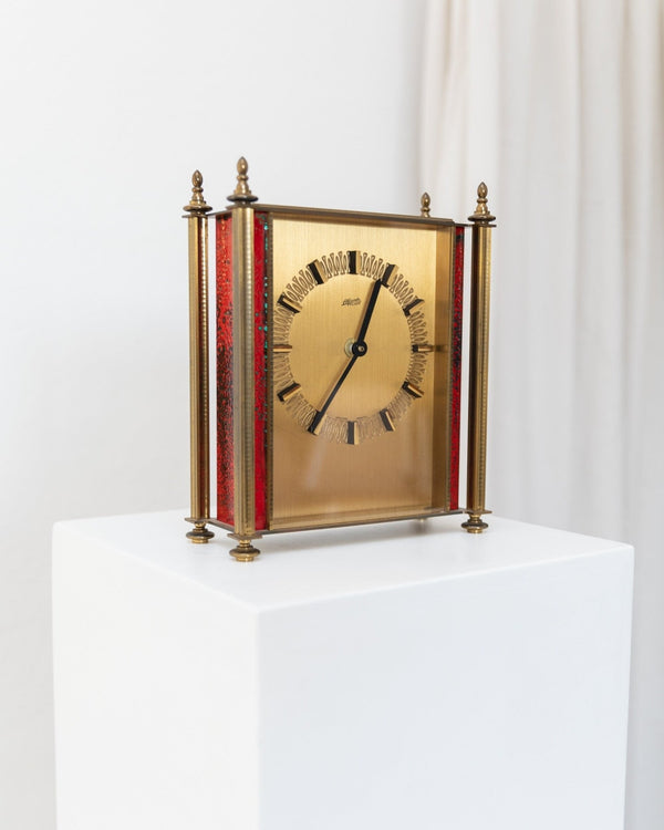 Atlanta desk Clock brass - Vintage standing clock red details - 1970s - Bottega Jacobs