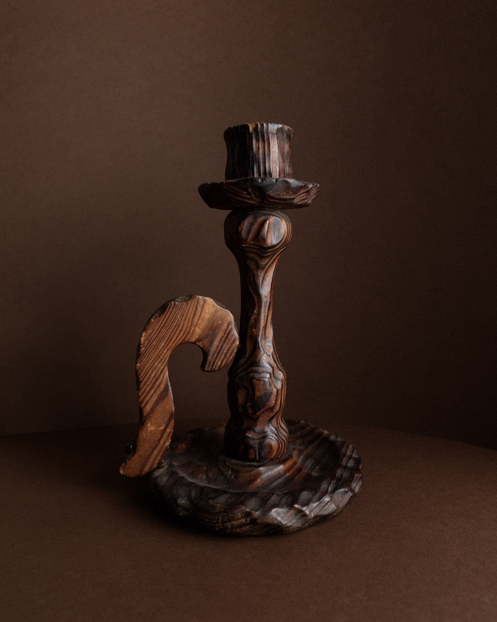 Brutalistic Candle Holder made of wood - made in Italy - 1940s_Bottega Jacobs