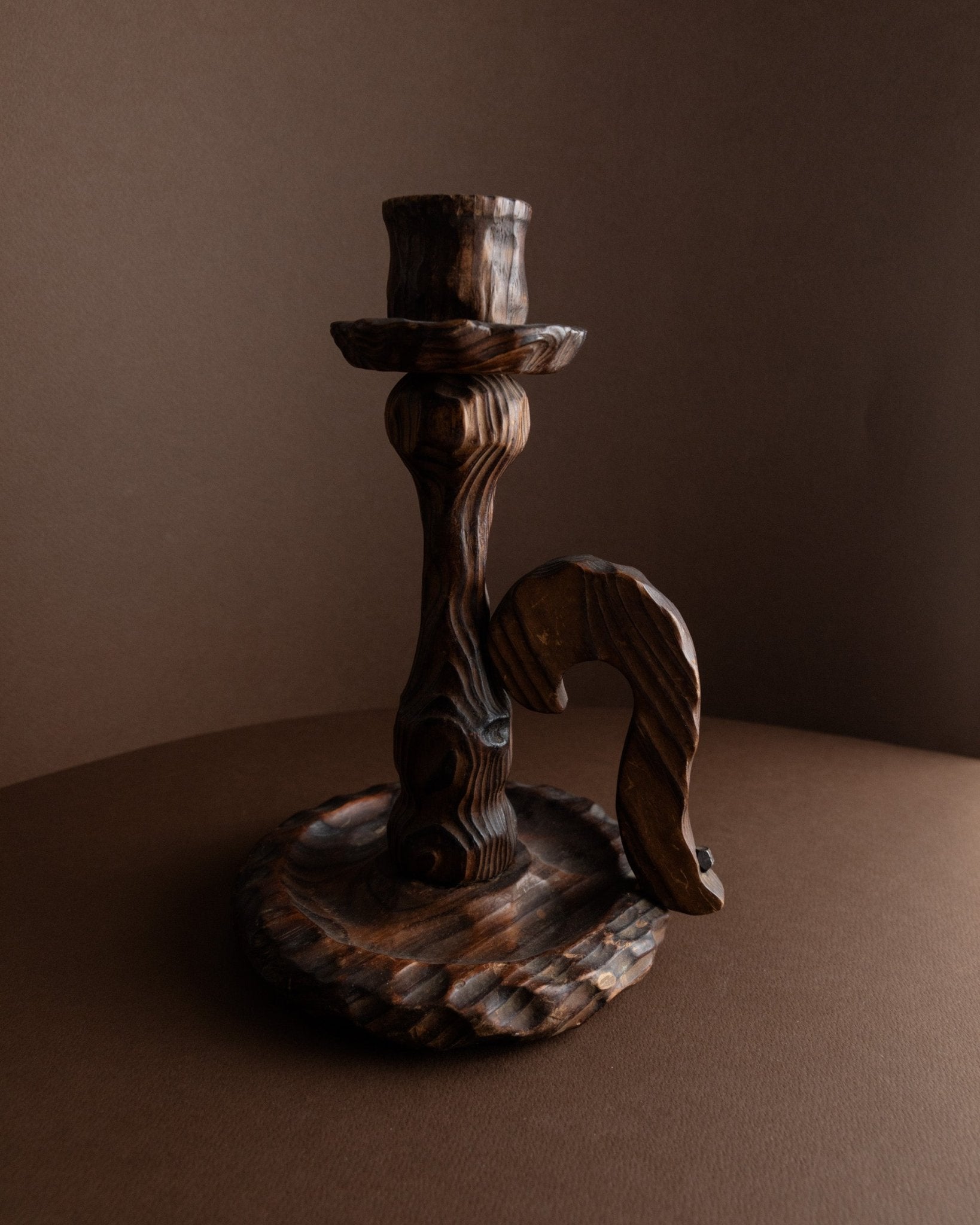 Brutalistic Candle Holder made of wood - made in Italy - 1940s_Bottega Jacobs
