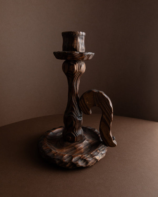 Brutalistic Candle Holder made of wood - made in Italy - 1940s_Bottega Jacobs
