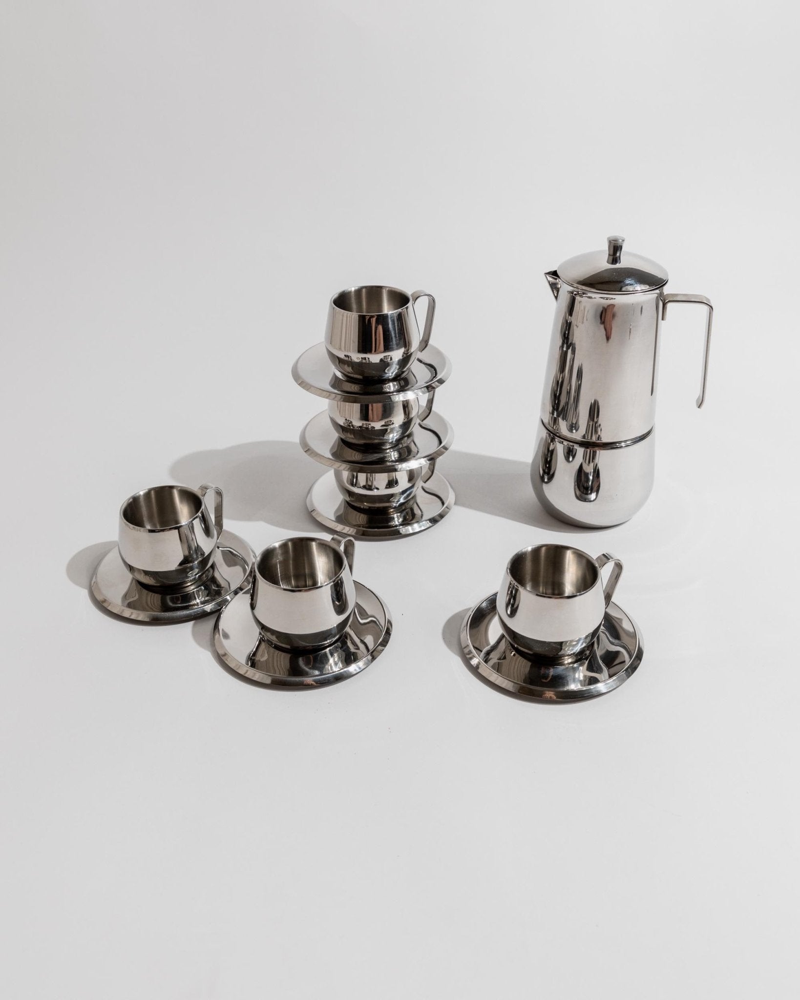 Elegant Vintage Coffee Set - 13 Pieces, Stainless Steel - Moka Caffettiera, Design by Gnutti Italy 1980s - Table Decoration, Noble Gift Idea_Bottega Jacobs