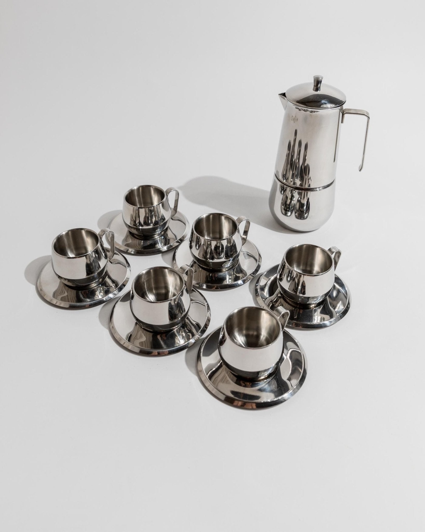 Elegant Vintage Coffee Set - 13 Pieces, Stainless Steel - Moka Caffettiera, Design by Gnutti Italy 1980s - Table Decoration, Noble Gift Idea_Bottega Jacobs