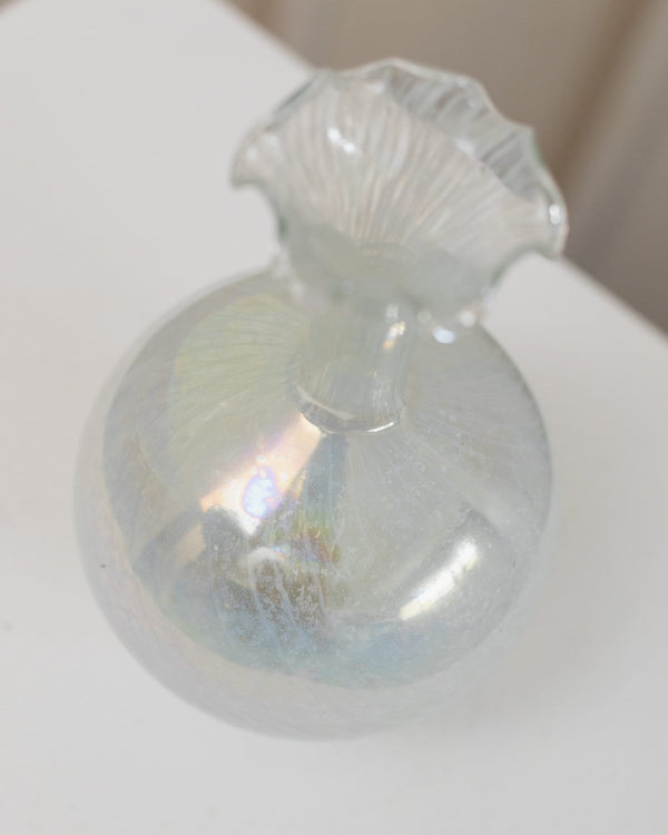 Iridescent Murano glass vase 1940s - Vintage Fenton ruffled vase with swirl - Italian glass art