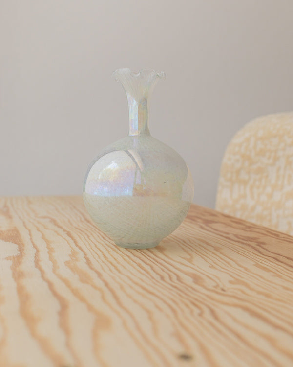 Iridescent Murano glass vase 1940s - Vintage Fenton ruffled vase with swirl - Italian glass art