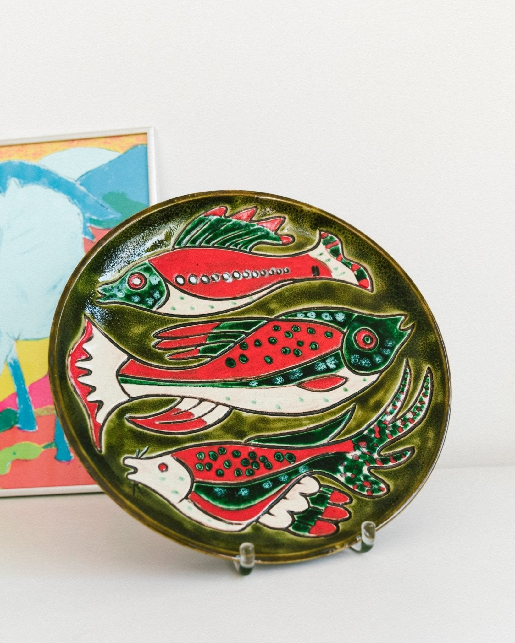 Huge fish fat lava wall plate West German ceramics, modernist 60s 70s vintage mid century - Bottega Jacobs