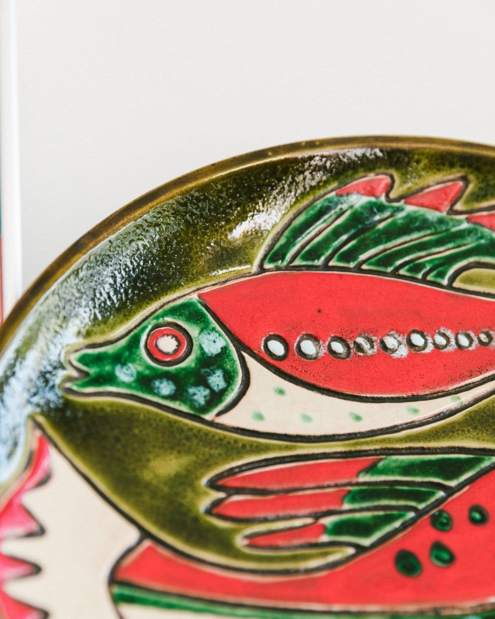 Huge fish fat lava wall plate West German ceramics, modernist 60s 70s vintage mid century - Bottega Jacobs