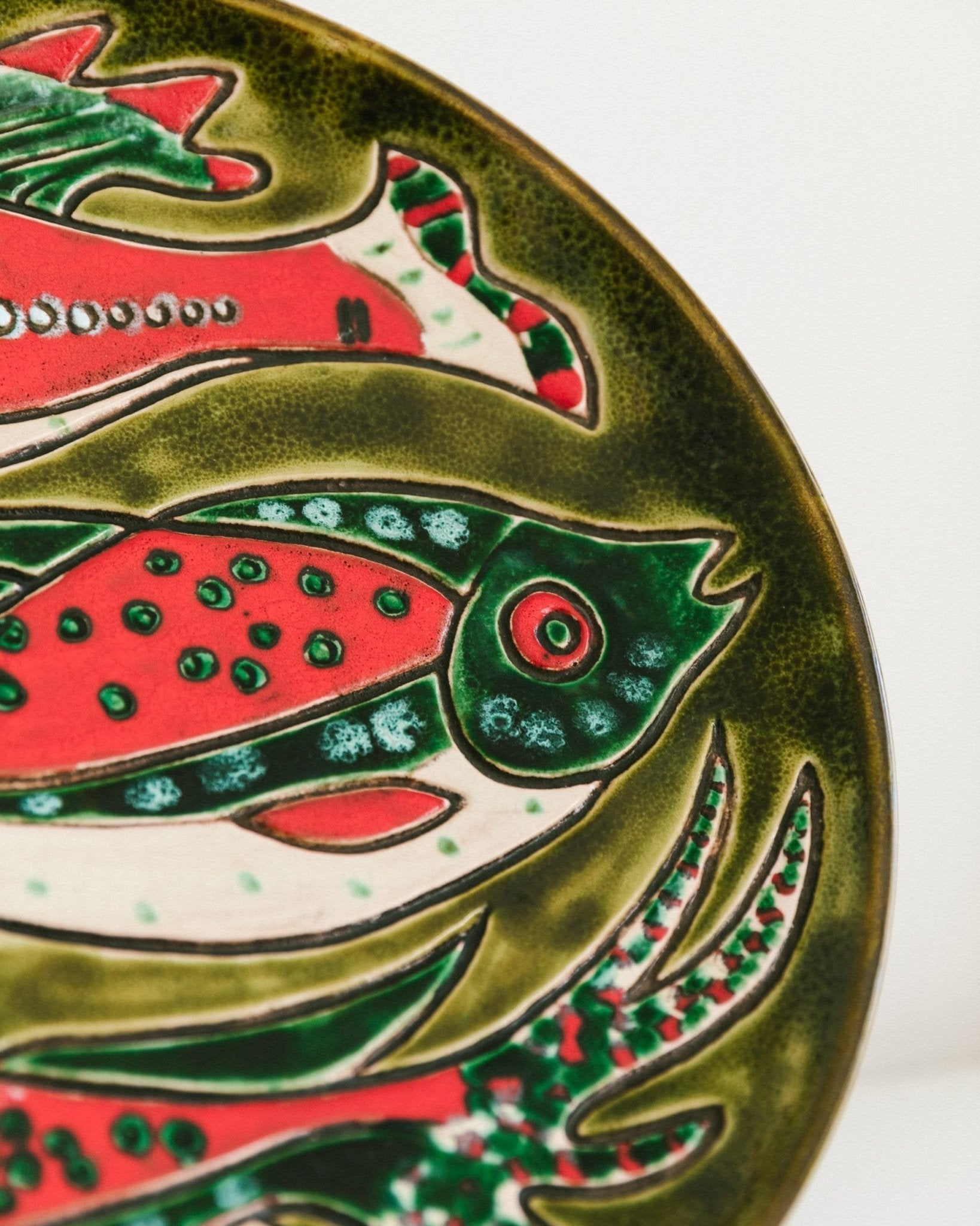 Huge fish fat lava wall plate West German ceramics, modernist 60s 70s vintage mid century - Bottega Jacobs