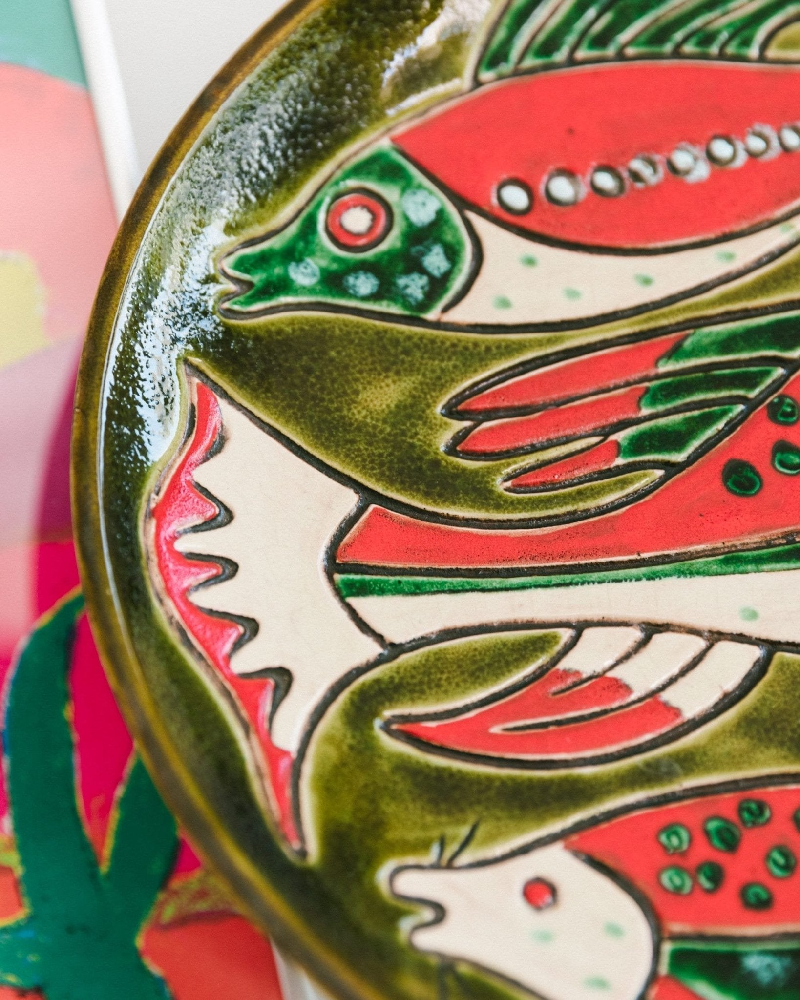 Huge fish fat lava wall plate West German ceramics, modernist 60s 70s vintage mid century - Bottega Jacobs