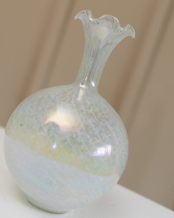 Iridescent Murano glass vase 1940s - Vintage Fenton ruffled vase with swirl - Italian glass art - Bottega Jacobs