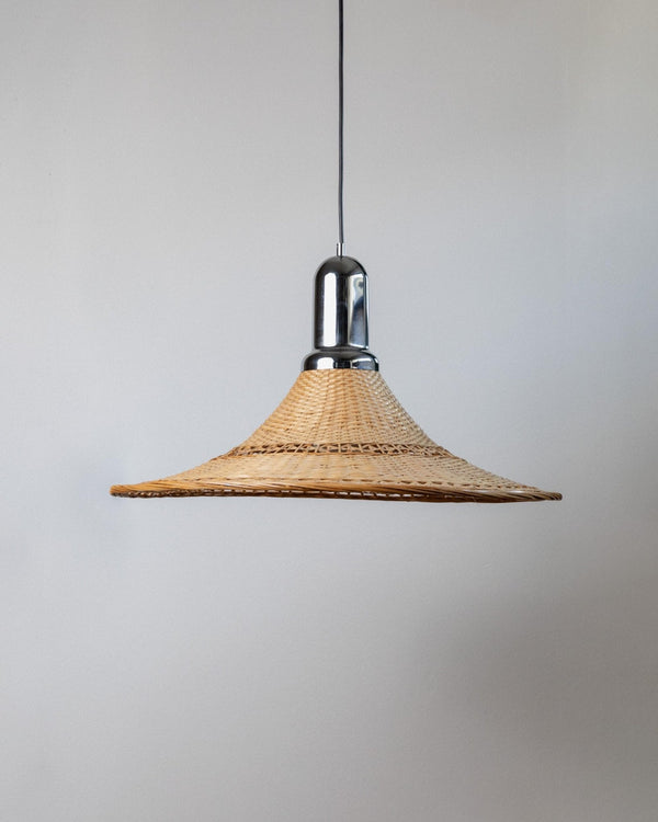 Large Vintage Basket Lamp with Chrome - Kitchen and Dining Room Light - Space Age, Mid Century Design Italy 1970s - Warm Light, Gift Idea_Bottega Jacobs