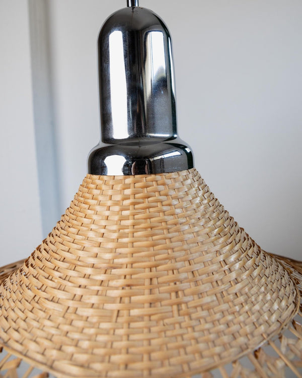 Large Vintage Basket Lamp with Chrome - Kitchen and Dining Room Light - Space Age, Mid Century Design Italy 1970s - Warm Light, Gift Idea_Bottega Jacobs
