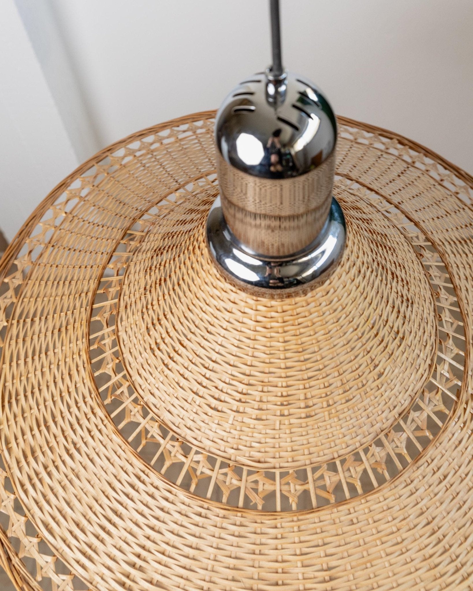 Large Vintage Basket Lamp with Chrome - Kitchen and Dining Room Light - Space Age, Mid Century Design Italy 1970s - Warm Light, Gift Idea_Bottega Jacobs