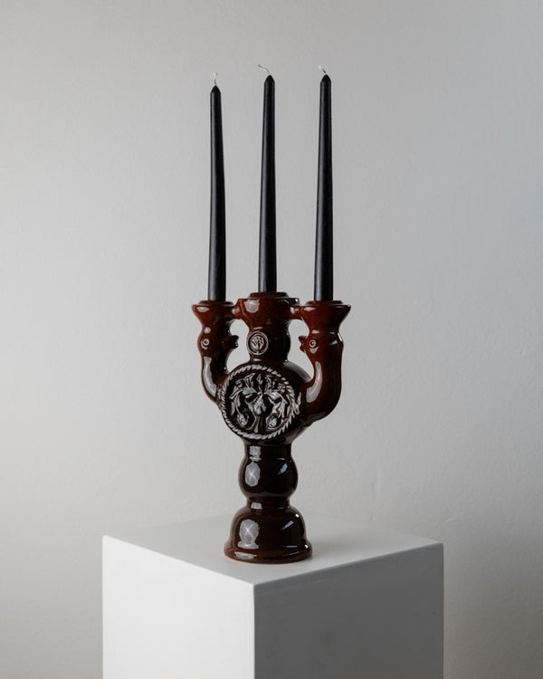 Large vintage ceramic candle holder - for 3 candles, brutalist, brown relief - Mid Century Design Estonia 60s - decoration, retro gift - Bottega Jacobs
