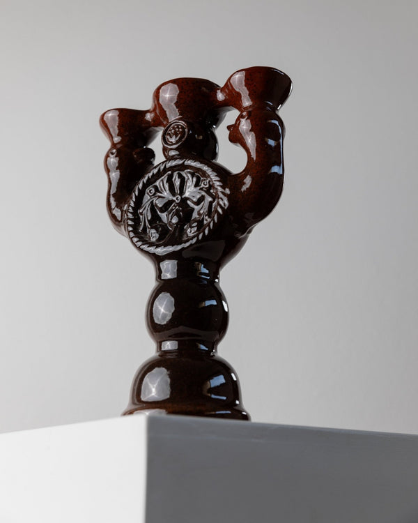 Large vintage ceramic candle holder - for 3 candles, brutalist, brown relief - Mid Century Design Estonia 60s - decoration, retro gift - Bottega Jacobs