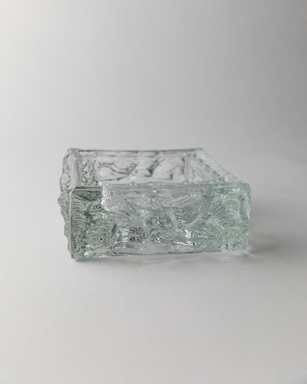 Large Vintage Murano glass ashtray - clear glass, textured, solid, ice structure - design Italy 1970s - gift idea, retro decoration elegant_Bottega Jacobs