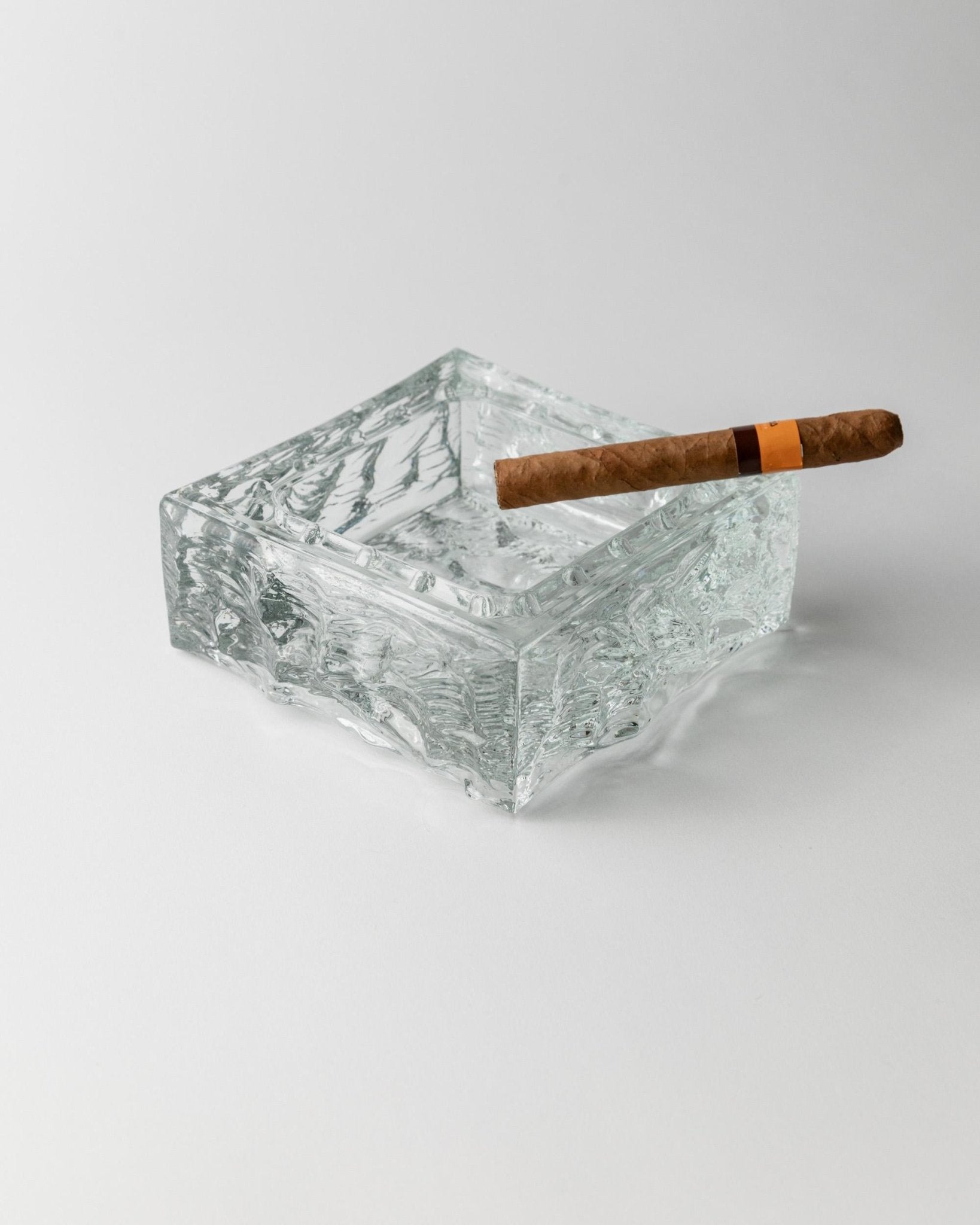 Large Vintage Murano glass ashtray - clear glass, textured, solid, ice structure - design Italy 1970s - gift idea, retro decoration elegant_Bottega Jacobs