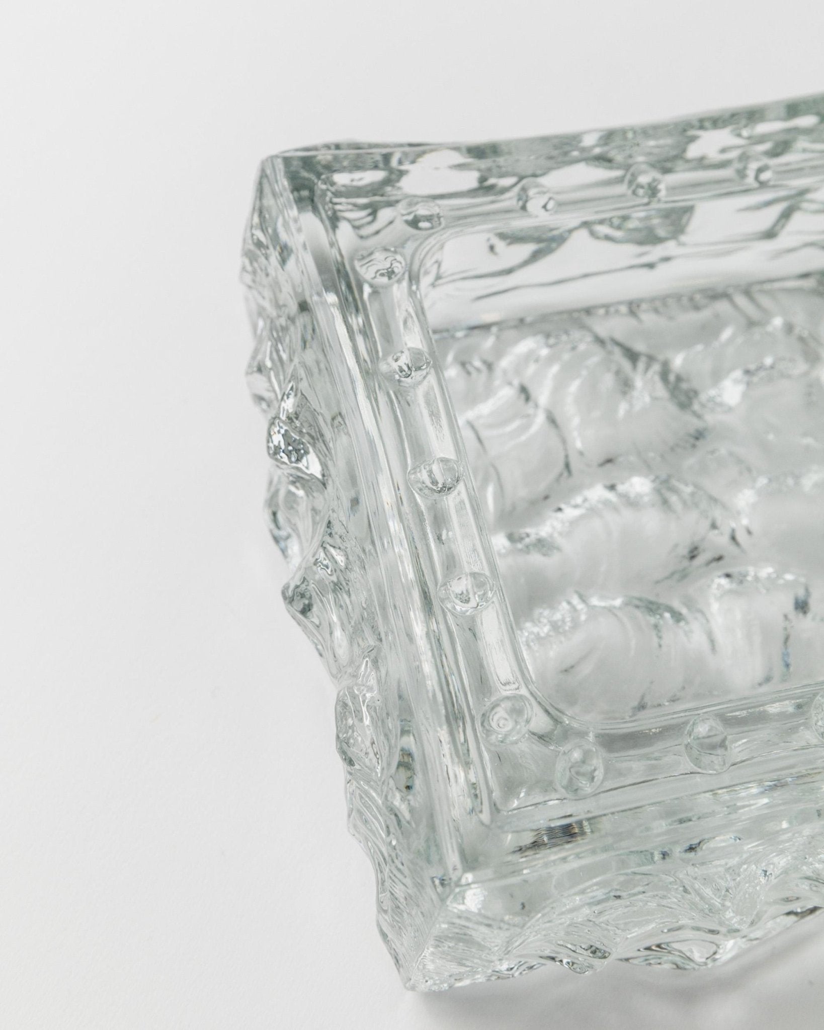 Large Vintage Murano glass ashtray - clear glass, textured, solid, ice structure - design Italy 1970s - gift idea, retro decoration elegant_Bottega Jacobs